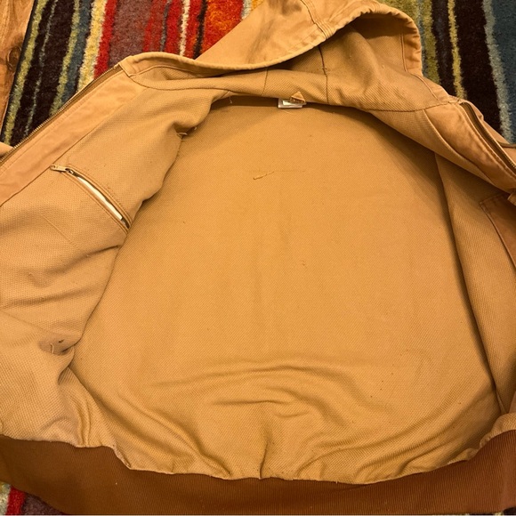 Carhartt Jacket Brown Hooded J131 Size Medium Mens Distressed Work Jacket - Picture 6 of 11